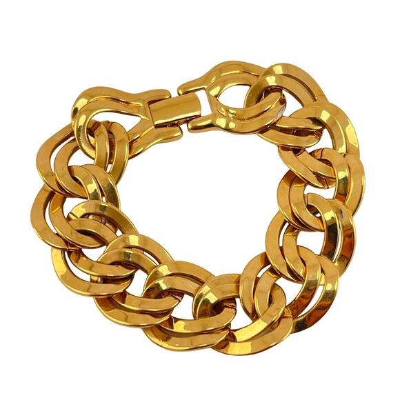 Monet Gold Plated Heavy Link Chain Bracelet 1980s Double Link - Picture 5 of 11